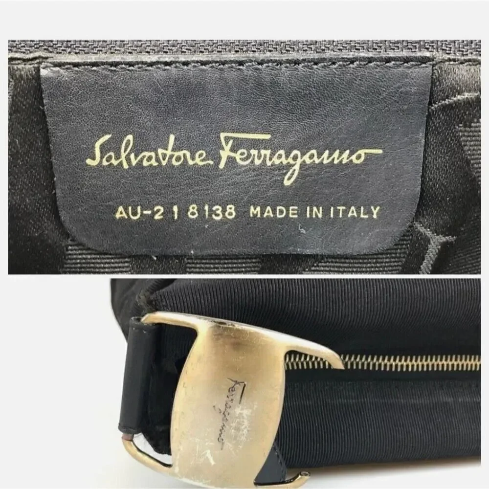 Salvatore Ferragamo Bag Shoulder Bag Au 21 8138 Black Canvas Authentic
